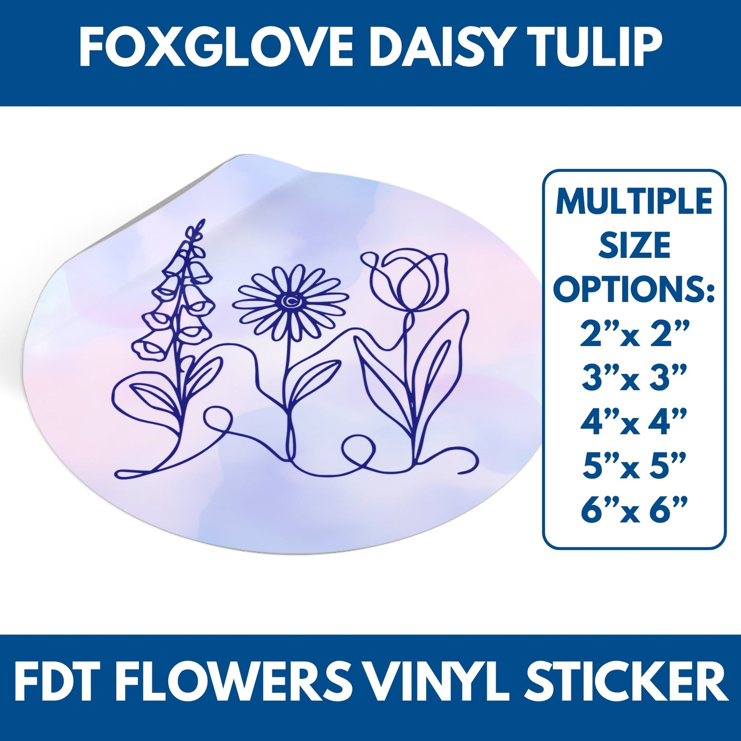 Subtle FDT Flowers Sticker | Foxglove, Daisy, Tulip, Floral Line Art Vinyl Decals