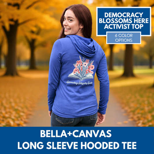 Unisex Hooded Long Sleeve Tee | Foxglove Daisy Tulip, Floral Book Bouquet Lightweight Pullover