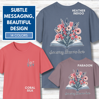 Floral Book Bouquet Unisex T-Shirt | Democracy Blossoms Here - Foxglove Daisy Tulip