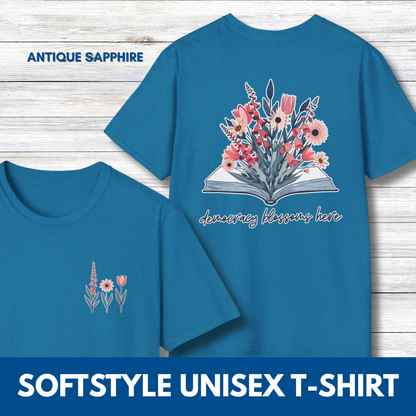 Floral Book Bouquet Unisex T-Shirt | Democracy Blossoms Here - Foxglove Daisy Tulip