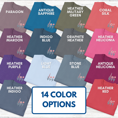 Floral Book Bouquet Unisex T-Shirt | Democracy Blossoms Here - Foxglove Daisy Tulip