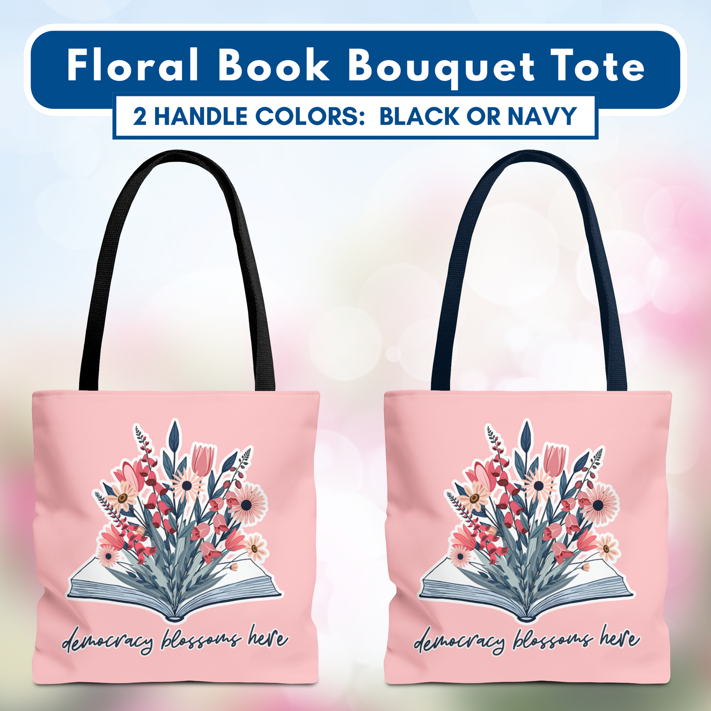 Floral Book Bouquet Library Bag | Reusable Tote - Floral Foxglove Daisy Tulip