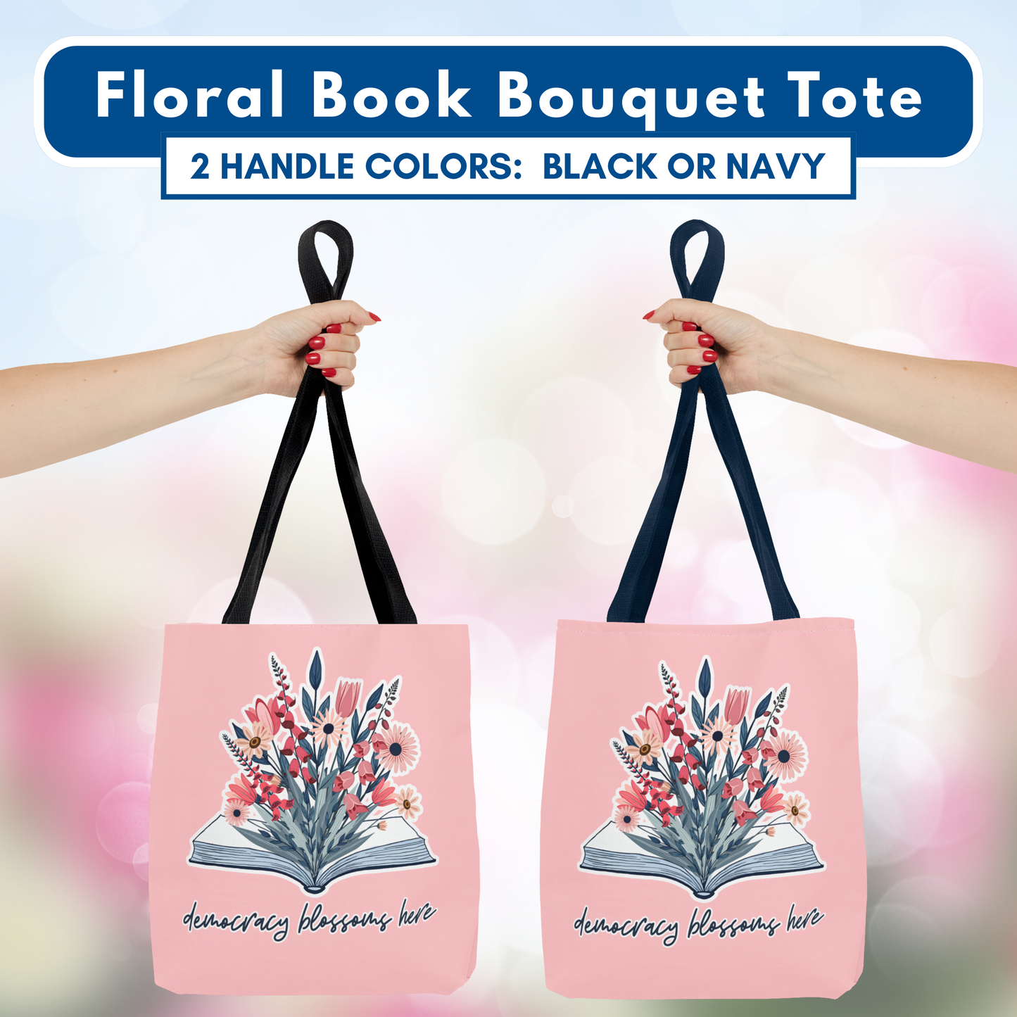 Floral Book Bouquet Library Bag | Reusable Tote - Floral Foxglove Daisy Tulip