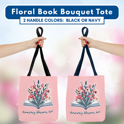 Floral Book Bouquet Library Bag | Reusable Tote - Floral Foxglove Daisy Tulip