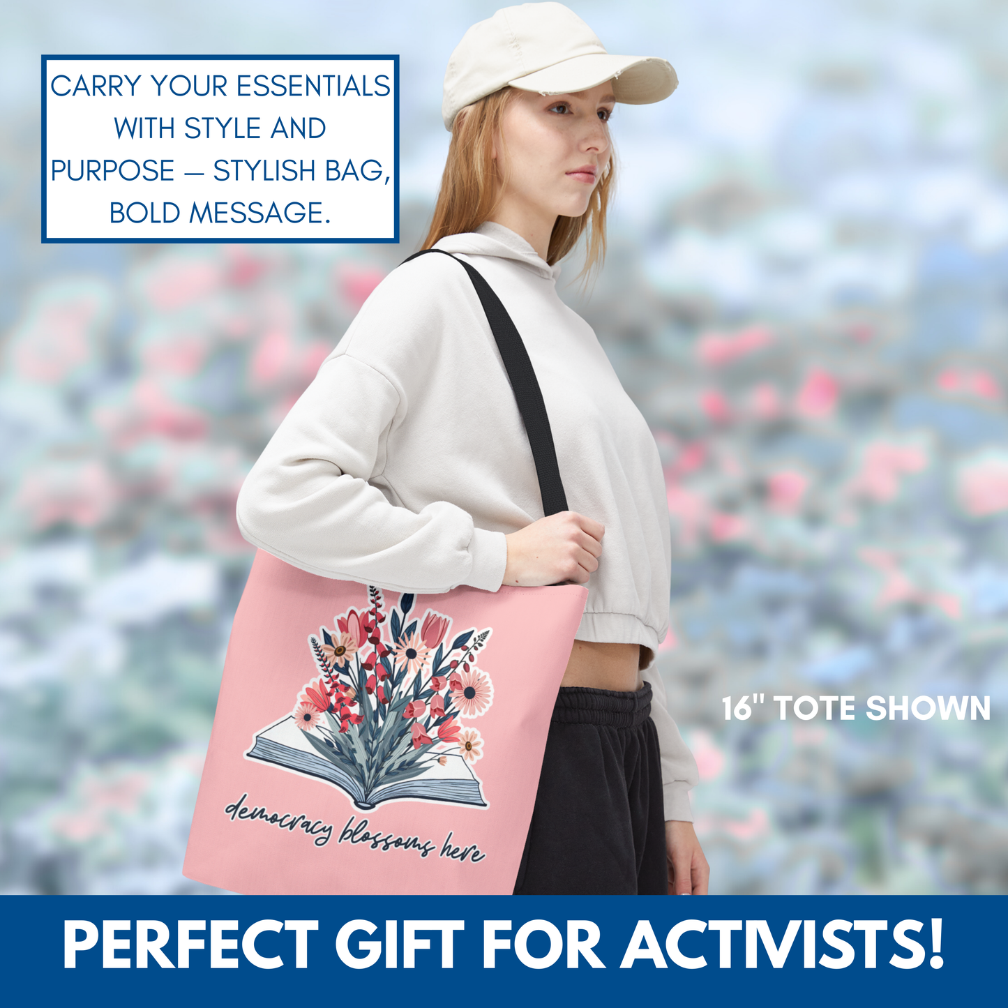 Floral Book Bouquet Library Bag | Reusable Tote - Floral Foxglove Daisy Tulip