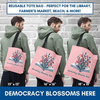 Floral Book Bouquet Library Bag | Reusable Tote - Floral Foxglove Daisy Tulip