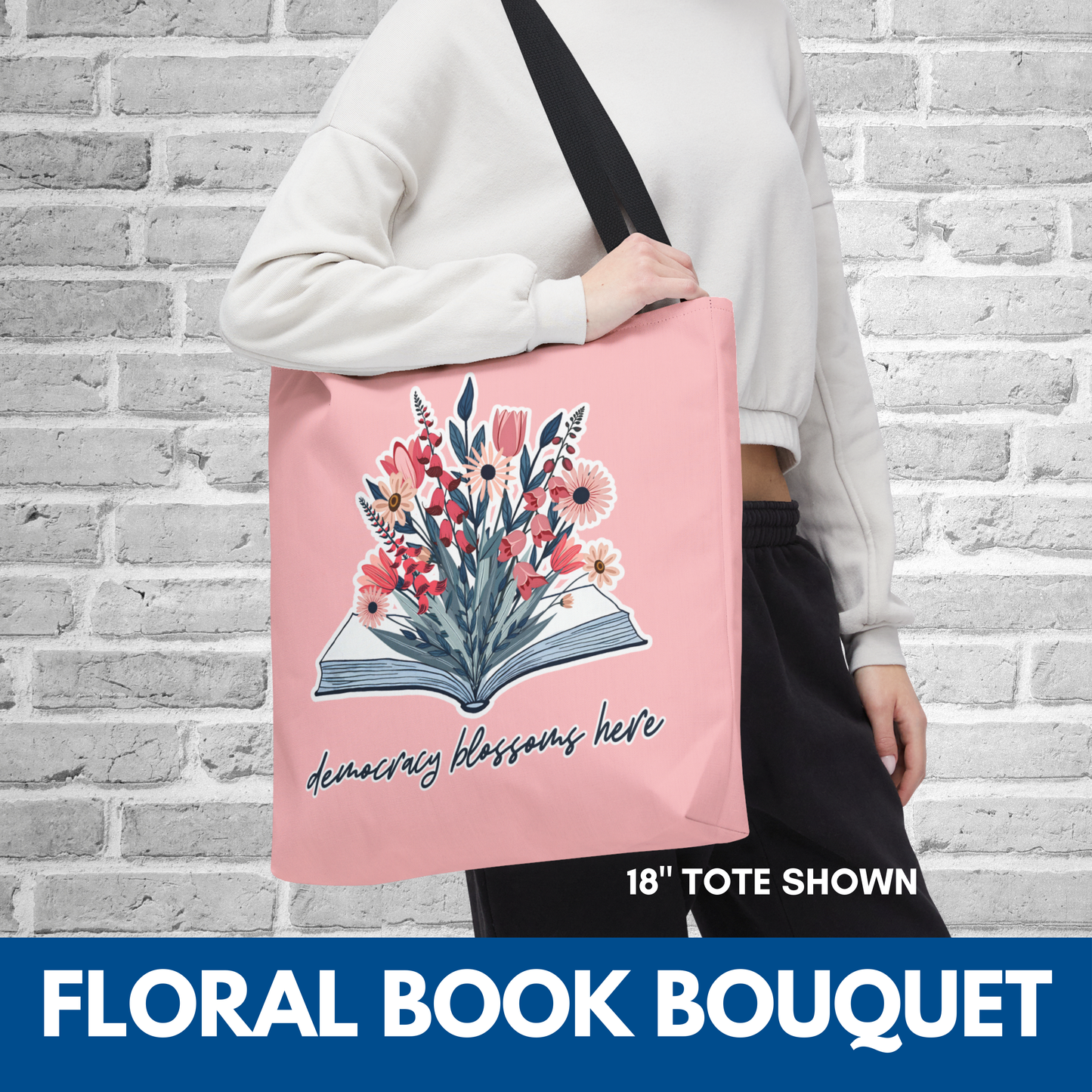 Floral Book Bouquet Library Bag | Reusable Tote - Floral Foxglove Daisy Tulip
