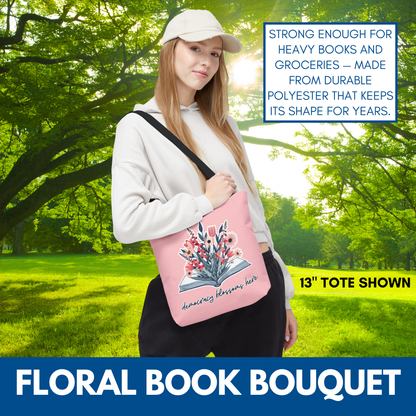Floral Book Bouquet Library Bag | Reusable Tote - Floral Foxglove Daisy Tulip