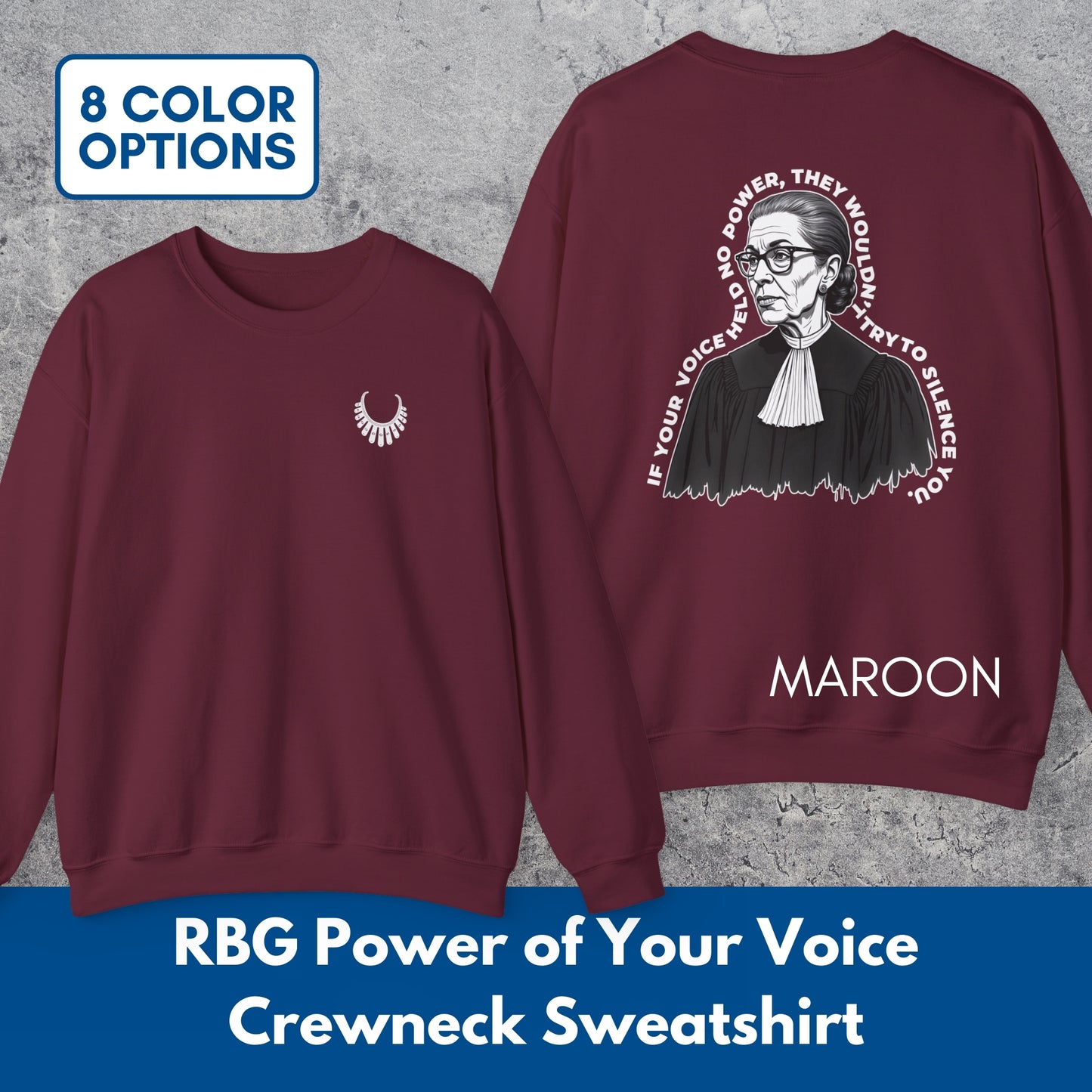 Ruth Bader Ginsburg Portrait Sweatshirt | Power of Your Voice RBG Crewneck Pullover