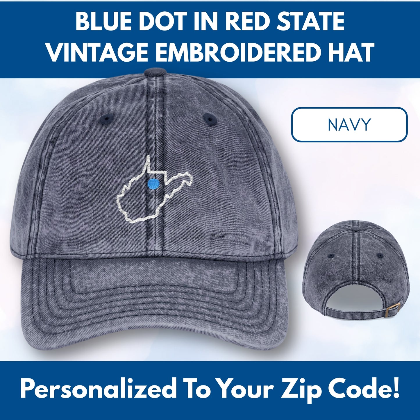 Blue Dot Red State Embroidered Vintage Dad Hat | Custom Zip Code Democratic Ball Cap