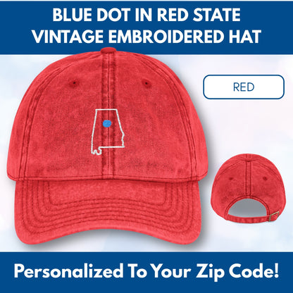 Blue Dot Red State Embroidered Vintage Dad Hat | Custom Zip Code Democratic Ball Cap