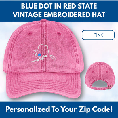 Blue Dot Red State Embroidered Vintage Dad Hat | Custom Zip Code Democratic Ball Cap