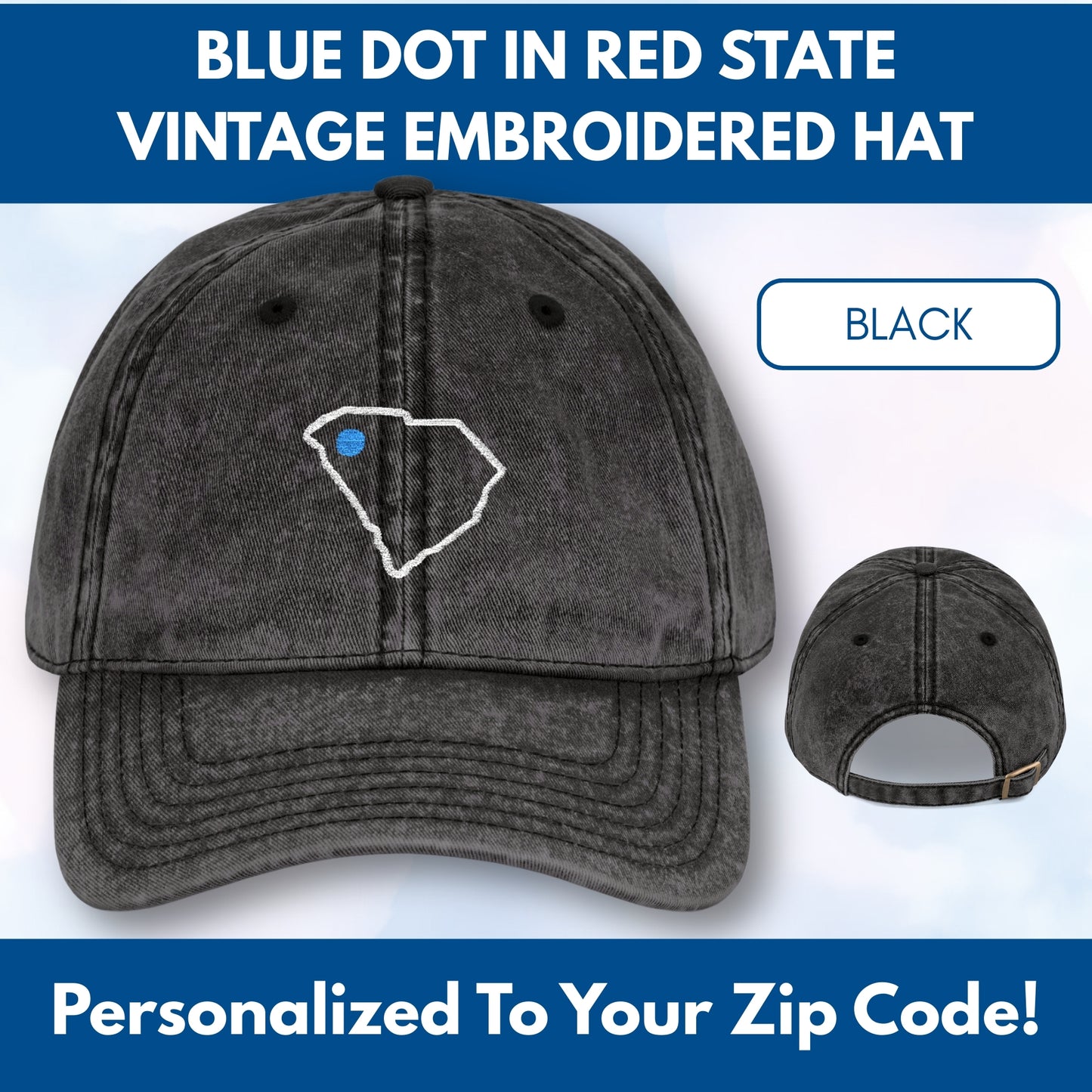 Blue Dot Red State Embroidered Vintage Dad Hat | Custom Zip Code Democratic Ball Cap