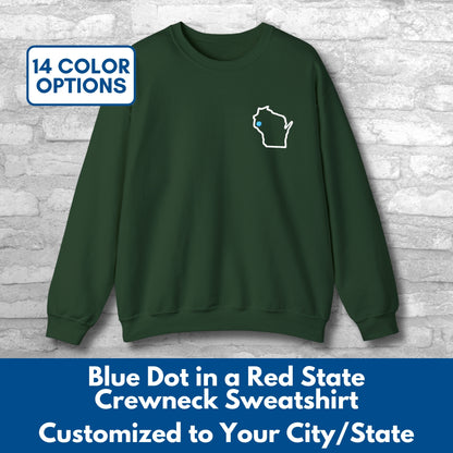 Embroidered Blue Dot Red State Crewneck Sweatshirt | Custom to YOUR State & City, Political Activist Pullover