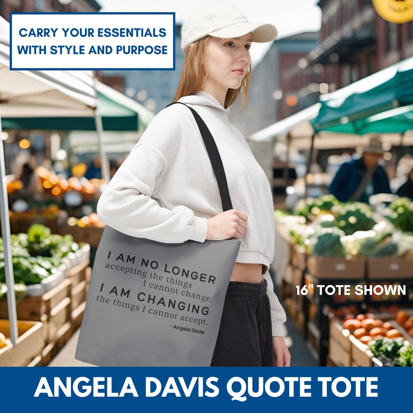 No Longer Accepting, I Am Changing Tote Bag | Grey Angela Davis Quote Political Activist Carry All