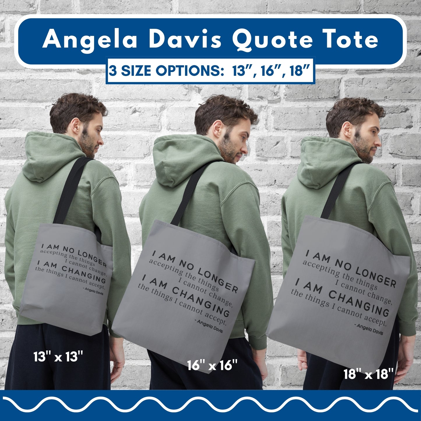 No Longer Accepting, I Am Changing Tote Bag | Grey Angela Davis Quote Political Activist Carry All