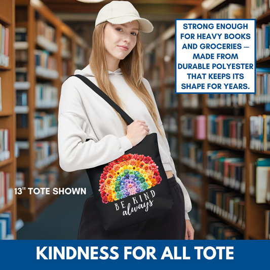 Be Kind Floral Rainbow Tote Bag | Eco-Friendly Reusable Shopping Bag, Beach Tote, Library Bag