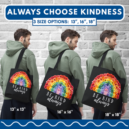 Be Kind Floral Rainbow Tote Bag | Eco-Friendly Reusable Shopping Bag, Beach Tote, Library Bag