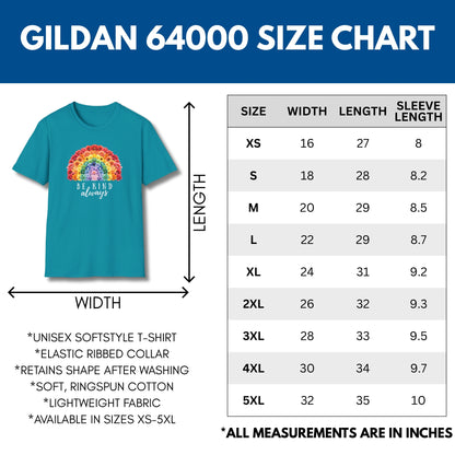 Be Kind Floral Rainbow T-Shirt | Unisex Softstyle Short Sleeve Tee