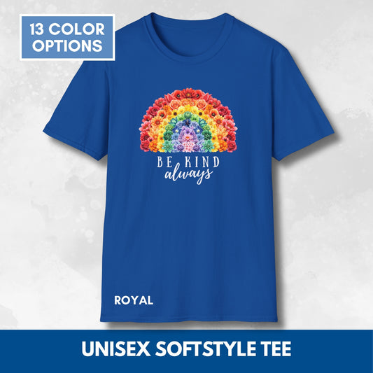 Be Kind Floral Rainbow T-Shirt | Unisex Softstyle Short Sleeve Tee