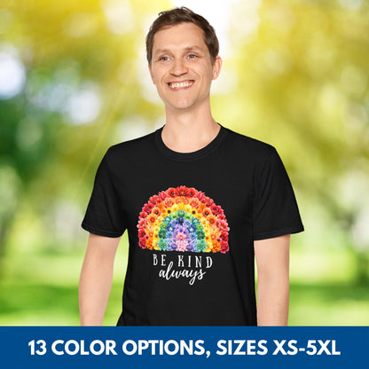 Be Kind Floral Rainbow T-Shirt | Unisex Softstyle Short Sleeve Tee
