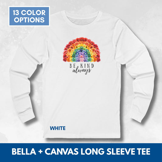 Rainbow Floral Be Kind Long Sleeve Tee | Unisex Kindness T-Shirt