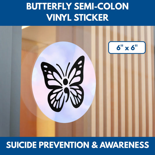 Semi-Colon Butterfly Vinyl Sticker | Suicide Prevention Decal, Mental Health Awareness