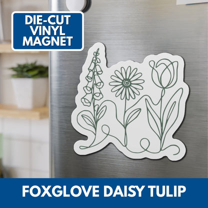 Subtle FDT Flowers Gift Set | Foxglove Daisy Tulip Unisex Cotton T-Shirt + Car Magnet