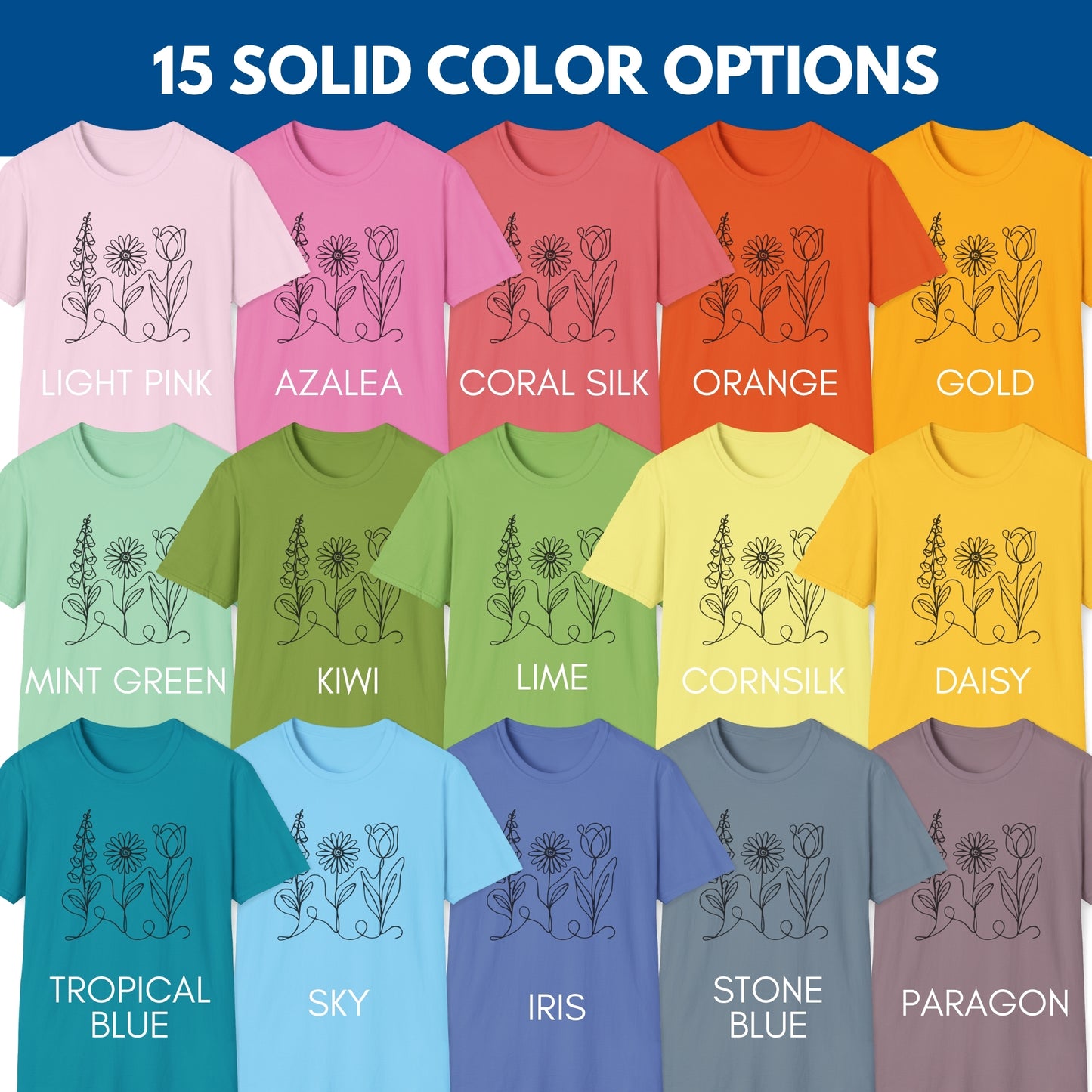 Subtle FDT Flowers Gift Set | Foxglove Daisy Tulip Unisex Cotton T-Shirt + Car Magnet