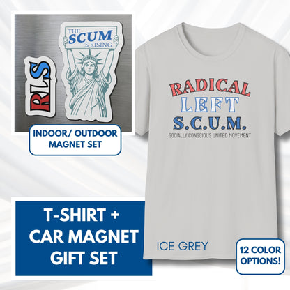 Radical Left SCUM Gift Set - Car Magnet + T-Shirt | RLS Progressive Political Statement Bundle