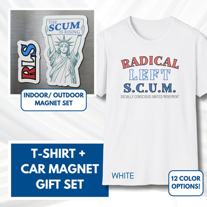 Radical Left SCUM Gift Set - Car Magnet + T-Shirt | RLS Progressive Political Statement Bundle