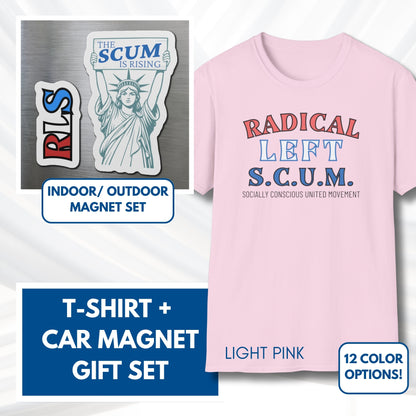 Radical Left SCUM Gift Set - Car Magnet + T-Shirt | RLS Progressive Political Statement Bundle