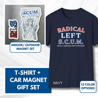 Radical Left SCUM Gift Set - Car Magnet + T-Shirt | RLS Progressive Political Statement Bundle