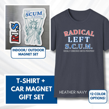 Radical Left SCUM Gift Set - Car Magnet + T-Shirt | RLS Progressive Political Statement Bundle