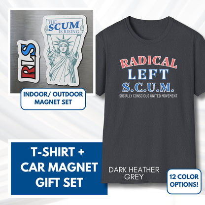 Radical Left SCUM Gift Set - Car Magnet + T-Shirt | RLS Progressive Political Statement Bundle