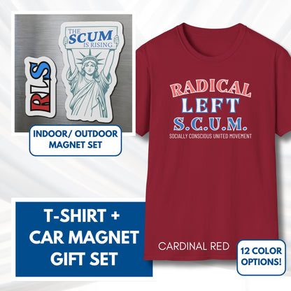 Radical Left SCUM Gift Set - Car Magnet + T-Shirt | RLS Progressive Political Statement Bundle