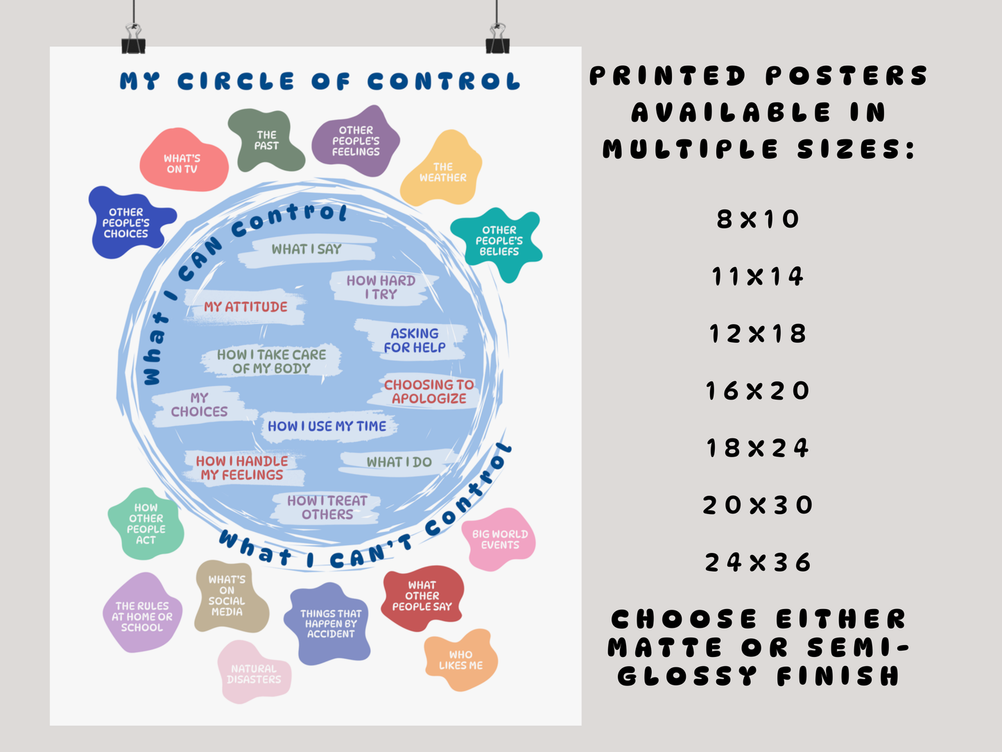 Circle of Control Poster - Positive Affirmation Wall Art, Mental Health Decor, Classroom Motivation (Physical Item)