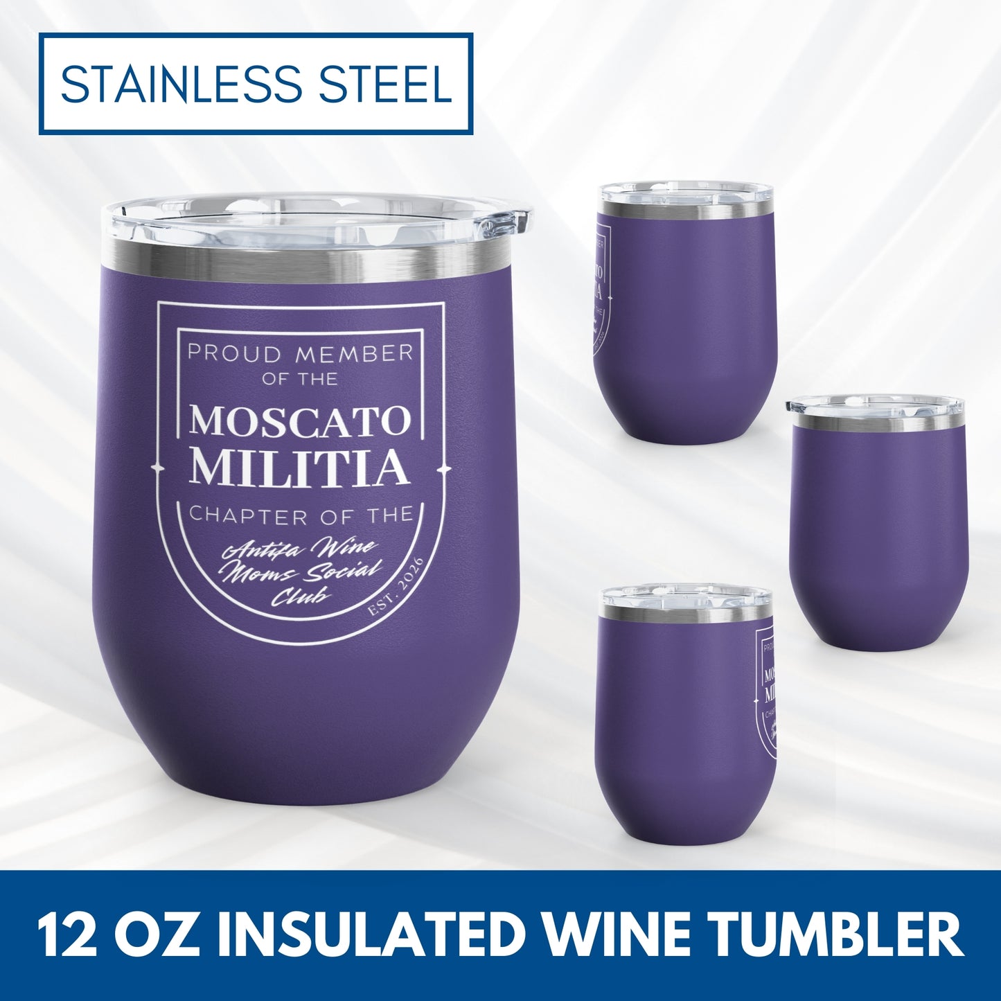 Personalized Antifa Wine Moms Social Club Tumbler | 12oz Stemless Insulated Stainless Steel, Anti Fascist Mom Gang