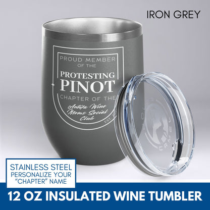 Personalized Antifa Wine Moms Social Club Tumbler | 12oz Stemless Insulated Stainless Steel, Anti Fascist Mom Gang