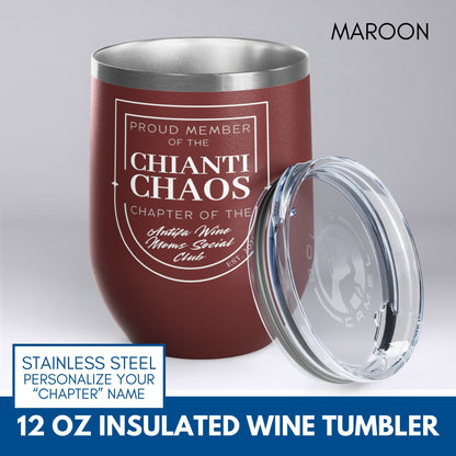 Personalized Antifa Wine Moms Social Club Tumbler | 12oz Stemless Insulated Stainless Steel, Anti Fascist Mom Gang