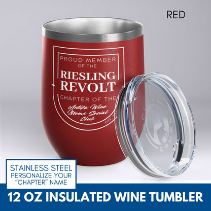 Personalized Antifa Wine Moms Social Club Tumbler | 12oz Stemless Insulated Stainless Steel, Anti Fascist Mom Gang