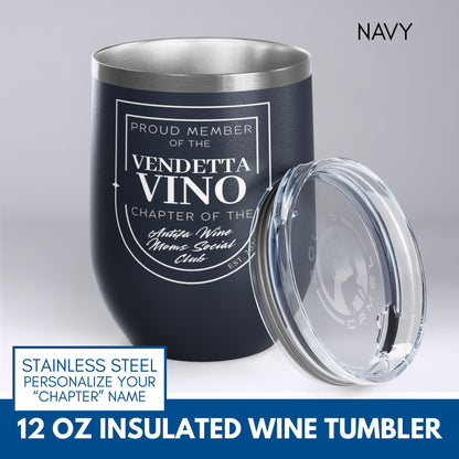 Personalized Antifa Wine Moms Social Club Tumbler | 12oz Stemless Insulated Stainless Steel, Anti Fascist Mom Gang