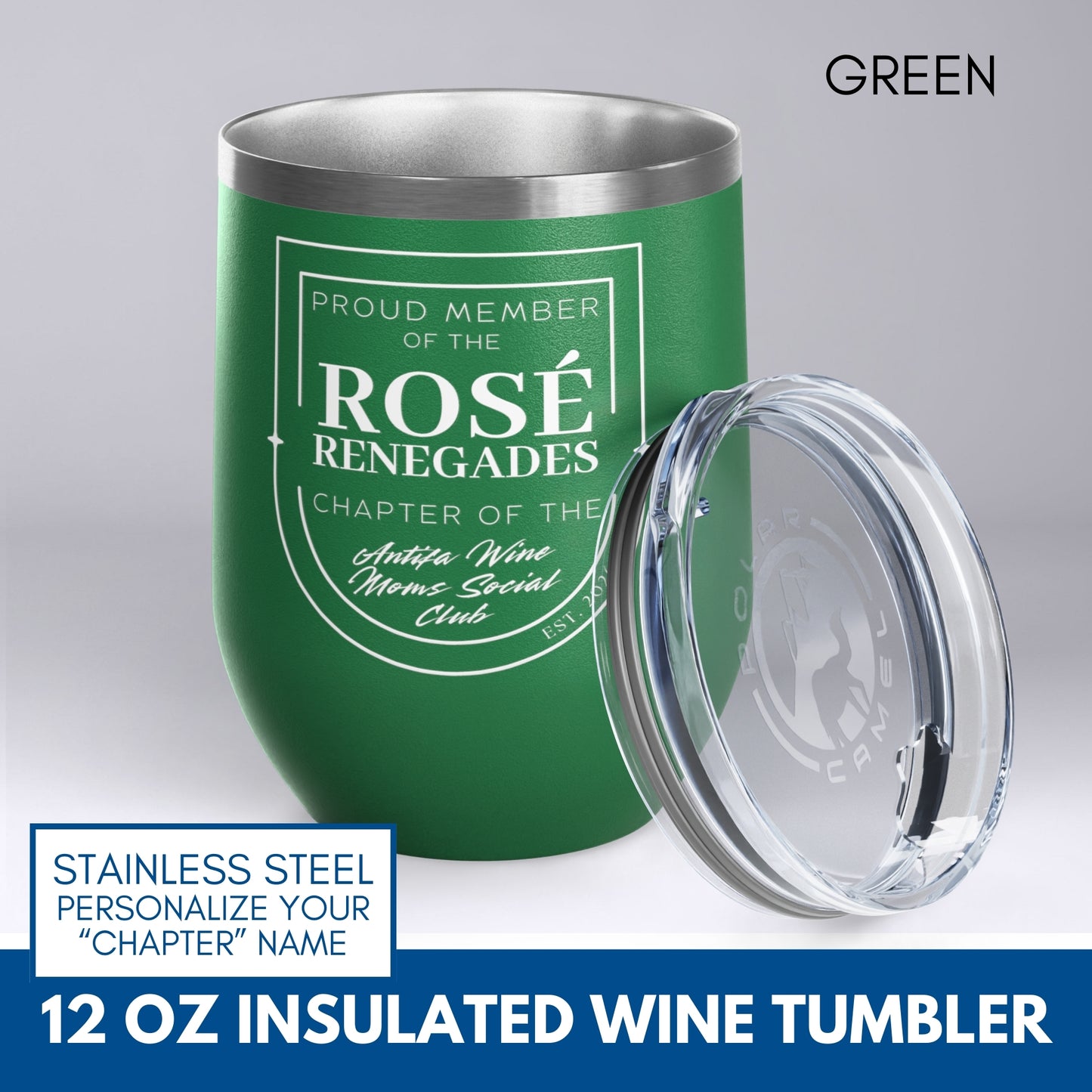 Personalized Antifa Wine Moms Social Club Tumbler | 12oz Stemless Insulated Stainless Steel, Anti Fascist Mom Gang