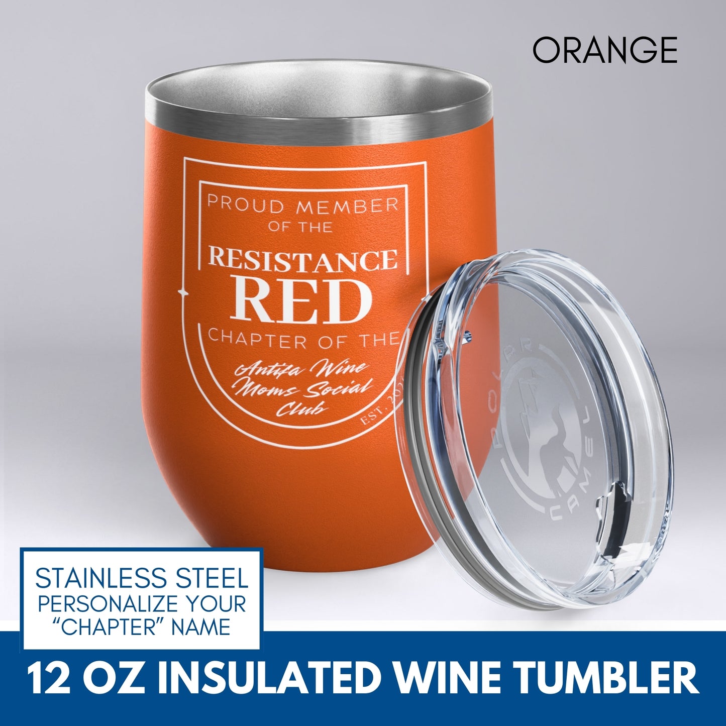 Personalized Antifa Wine Moms Social Club Tumbler | 12oz Stemless Insulated Stainless Steel, Anti Fascist Mom Gang