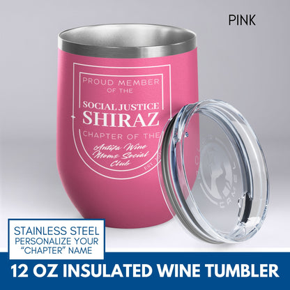 Personalized Antifa Wine Moms Social Club Tumbler | 12oz Stemless Insulated Stainless Steel, Anti Fascist Mom Gang