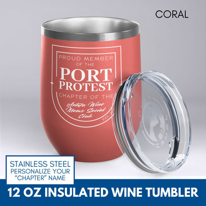 Personalized Antifa Wine Moms Social Club Tumbler | 12oz Stemless Insulated Stainless Steel, Anti Fascist Mom Gang