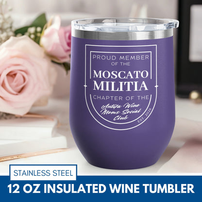 Personalized Antifa Wine Moms Social Club Tumbler | 12oz Stemless Insulated Stainless Steel, Anti Fascist Mom Gang