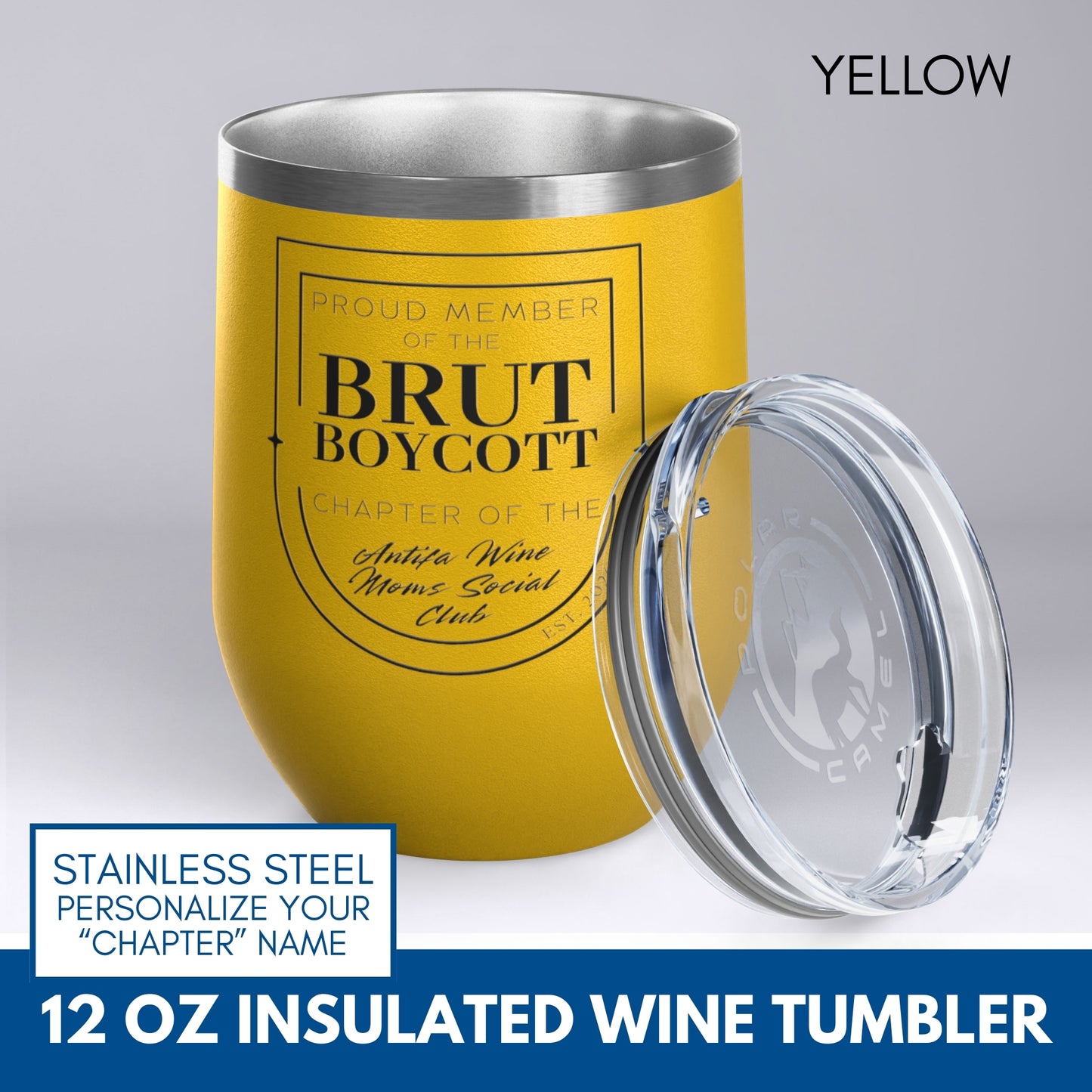 Personalized Antifa Wine Moms Social Club Tumbler | 12oz Stemless Insulated Stainless Steel, Anti Fascist Mom Gang