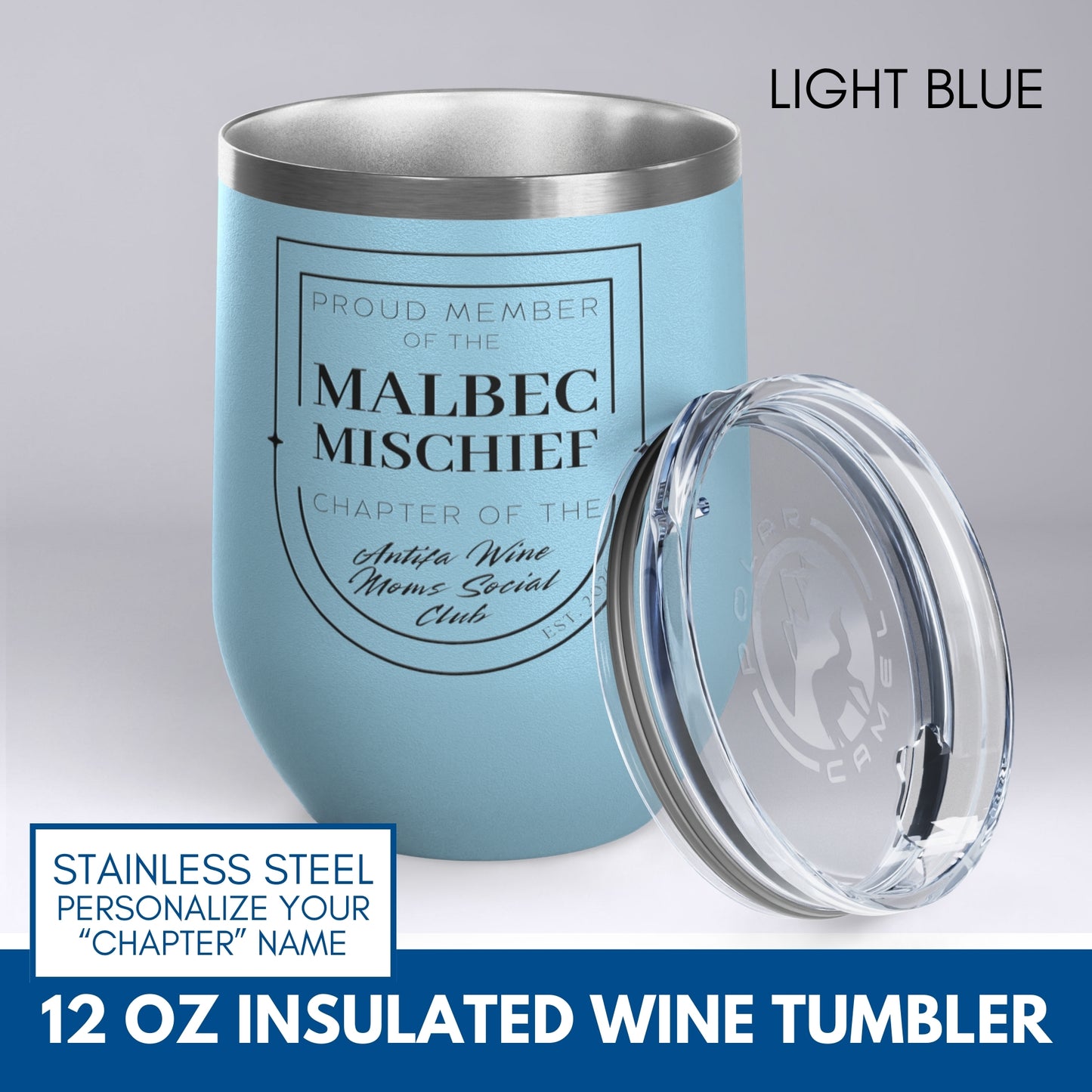 Personalized Antifa Wine Moms Social Club Tumbler | 12oz Stemless Insulated Stainless Steel, Anti Fascist Mom Gang