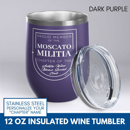 Personalized Antifa Wine Moms Social Club Tumbler | 12oz Stemless Insulated Stainless Steel, Anti Fascist Mom Gang